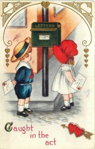 c1910 Valentine Children Love Letter Mailbox artist impression Postcard 25-10428