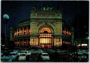 Palermo Politeama Theater By Night Italy Real Photo RPPC Postcard