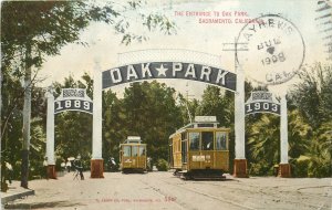 Postcard DPO 3 Mayhews CA Sacramento County 1922 Oak Park Trolley