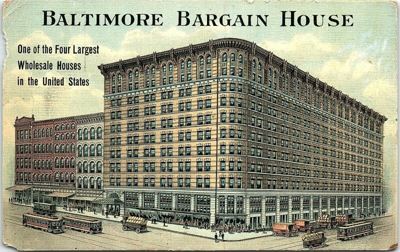 1912 Baltimore Bargain House Wholesale Advertising Trade Card Postcard 14-14 