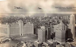 RPPC AVIATION PLANES CIVIC OPEAR BUILDING CHICAGO ILLINOIS PHOTO POSTCARD (1932)