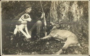 Shelton WA Hunter Hunting Dog Gun Rifle Dead Deer c1910 Real Photo Postcard