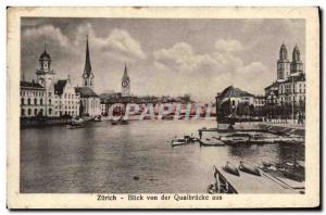 Zurich Old Postcard Blick von der Quaibucke Aus