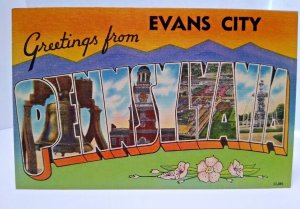 Greetings From Evans City Pennsylvania Large Big Letter Postcard Linen Unused  