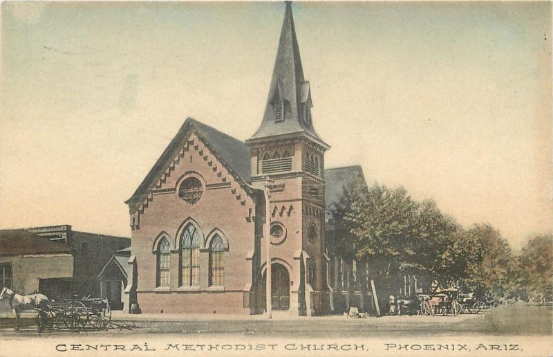 1909 Phoenix Territorial Postmark. Central Methodist Church Handcolored Postcard