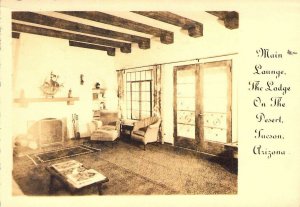 c.'39 Real Photo RPPC Main Lounge, Lodge on the Desert, Tuscon, AZ, Old Postcard