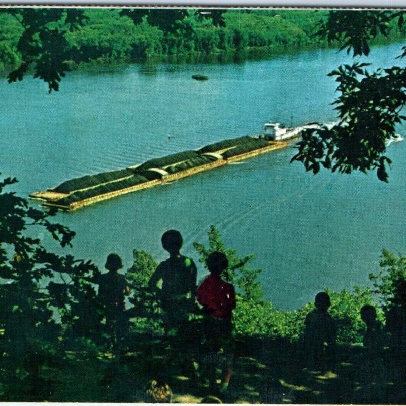 c1950s Effigy Mounds Monument Fire Point Coal Barge Mississippi River Chrome A65