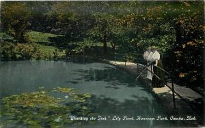 C-1910 Lily Pond Hancom Park Omaha Nebraska Watching the Fish postcard 10963