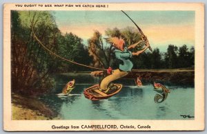 Postcard c1947 Greetings From Campbellford Ontario Fishing Northumberland County