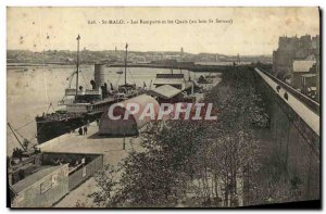 Old Postcard Saint Malo ramparts and docks off St Servan Baetau