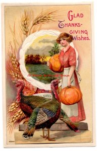 Thanksgiving, Winsch, Schmucker, Pop Out Projection Woman with 2 Turkeys,Pumpkin