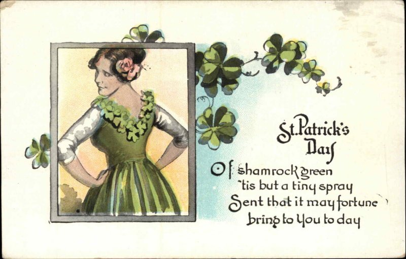 St. Patrick's Day Beautiful Irish Woman and Limerick c1910 Vintage Postcard