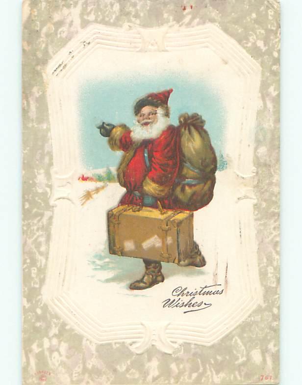 Divided-Back CHRISTMAS - SANTA HITCH HIKING WITH HIS SUITCASE o2935