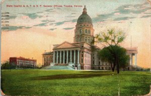 State Capitol AT SF General Offices Topeka Kansas Antique Postcard DB Germany PM 