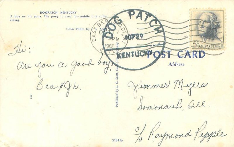 Dogpatch Kentucky Boy on Pony Chrome 1966 Postmark