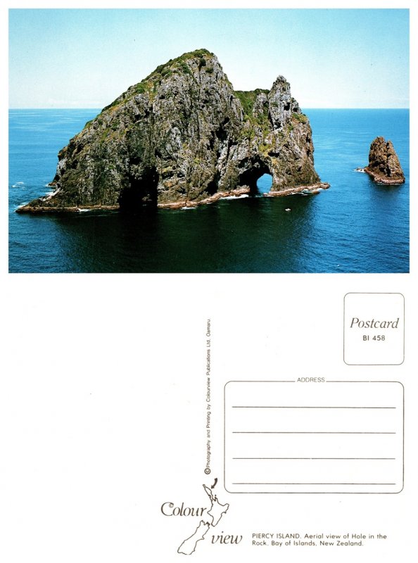 Piercy Island, Aerial view of Hole in the Rock, Bay of Islands, New Zealand