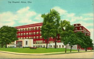 Vtg Linen Postcard - City Hospital Building Akron, Ohio OH UNP