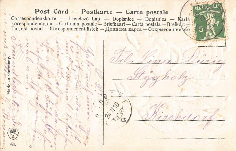 L225 Easter Greetings 1910 Humanized Rabbits Children Eggs embossed postcard