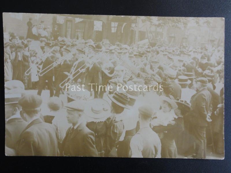 MARCHING BRASS BAND c1905 RP Postcard by FAVEL STUDION 37 Bannerman Rd, Bristol?