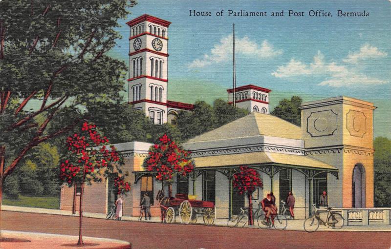 House of Parliament and Post Office, Bermuda, Early Postcard, Unused