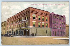 Cedar Rapids Iowa Postcard Majestic Theatre Jim Block Building Street Scene 1910