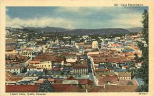 Linen Postcard Panorama Air View Quito Ecuador Central America Unposted