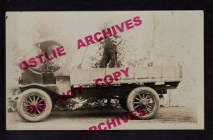 Wisconsin RPPC c1910 SAMSON DELIVERY TRUCK Worker Posing SHOVEL IN HAND WI KB