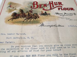 1906 Ben Hur Flour ROYAL MILLING Company Minneapolis MN Horse Color Letterhead 