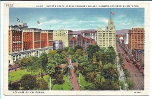Los Angeles, CA - Looking across Pershing Square Showing Biltmore - 1935