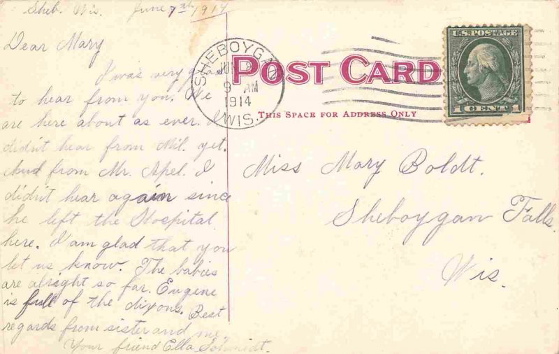 North 7th Street Congregational M E & Grace Episcopal Sheboygan WI 1914 postcard