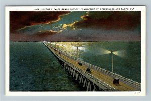 St. Petersburg FL-Florida, Tampa Bay Gandy Bridge By Moonlight, Vintage Postcard