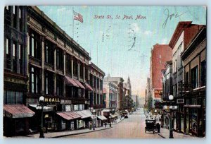 1908 Sixth Street Business District Classic Car St. Paul Minnesota MN Postcard