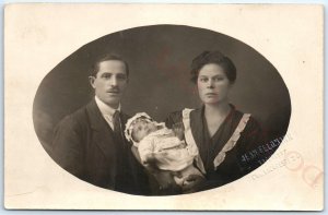 c1910s Bucharest, Romania Family RPPC Cute Woman Baby Man Photo J. Feldmann A124