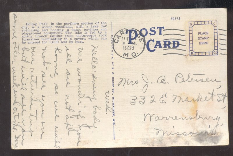 SPRINGFIELD MISSOURI MO. DOLING PARK SCENE VINTAGE POSTCARD