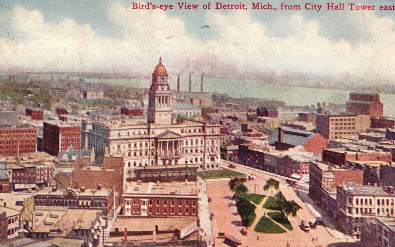Vintage Postcard 1910 Detroit Michigan From City Hall Building Tower East MI