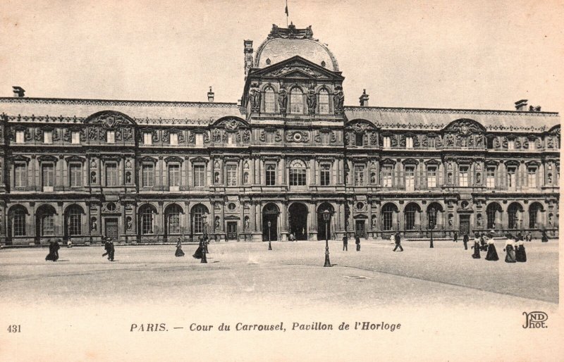 Vintage Postcard Cour Du Carrousel Pavillion De L'Horloge Building Paris France