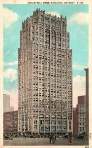 Vintage Postcard 1929 Industrial Bank Building Financial District Detroit Mich.
