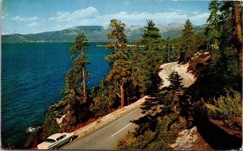 Lake Tahoe Rt 28 White Hills Junction Incline Beach Postcard PM Truckee CA WOB 