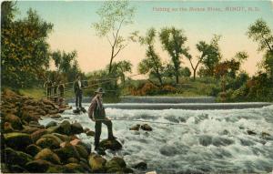 c1907 Chromograph Postcard; Fishing on the Mouse River, Minot ND Ward County