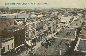 c1910 Hand-Colored Postcard; Le Mars IA, Sixth Street from Union Hotel, Downtown