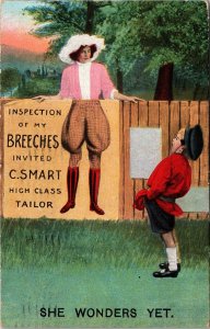 VINTAGE POSTCARD INSPECTION OF MY BREECHES HUMOR WOMAN BOY SHOCKED OMAHA 1910