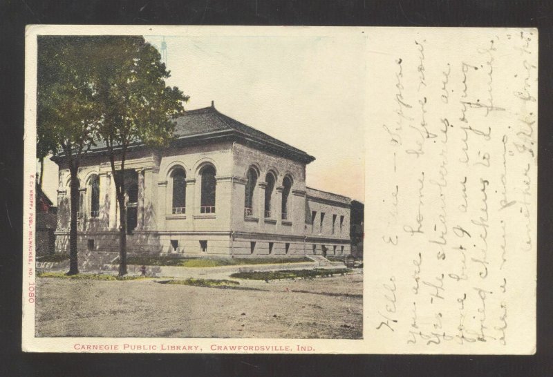 CRAWFORDSVILLE INDIANA CARNEGIE PUBLIC LIBRARY EC KROPP NO. 1080 POSTCARD