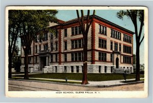 Glens Falls NY, High School Building Street View Vintage New York c1917 Postcard