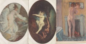 Nude Risque Painting Collection incl Louvre 3x Old Postcard s