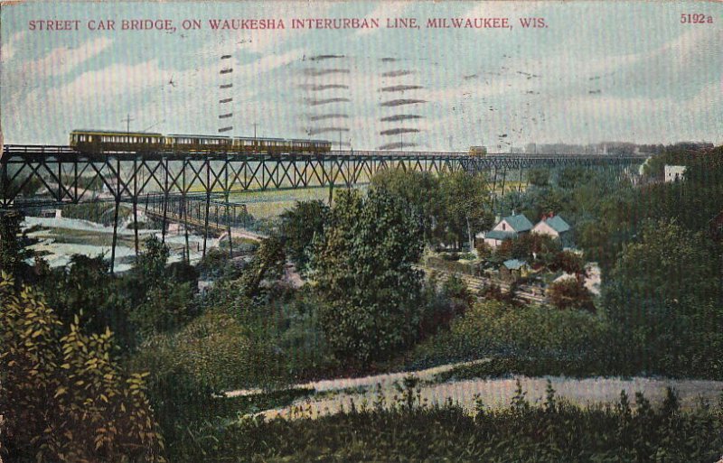 Postcard Street Car Bridge Waukesha Interurban Line Milwaukee WI