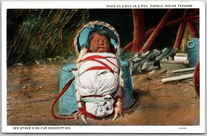 Snug As A Bug In A Rug Pueblo Indian Papoose Cradle Carrier Baby Postcard