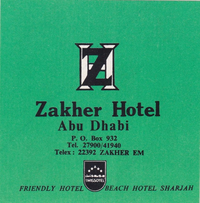 Abu Dhabi Zakher Hotel Vintage Luggage Label sk3393