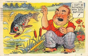 RAY WALTERS Bum Fish 1946 Fish Comics C-89 Fishing Vintage Linen Postcard