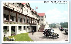 2 Postcards BLUFF POINT, NY ~ Ladies Parlor HOTEL CHAMPLAIN Front Facade c1910s