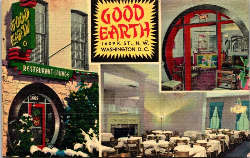 Good Earth Restaurant Lounge Washington Dc Chinese Linen Made Postcard 